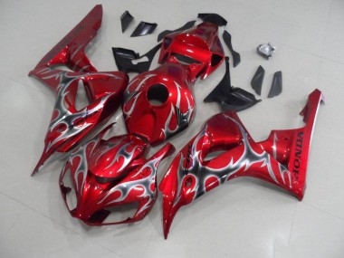 CBR 1000 RR 06-07 Motorrad Verkleidungen - Rot mit Schwarz Grau Flamme