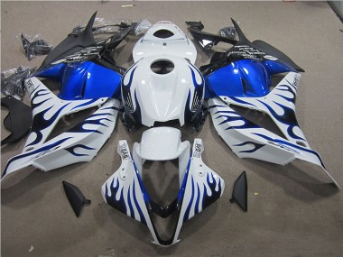 CBR 600 RR 09-12 Motorrad Verkleidungen - Weiß Blau Flamme