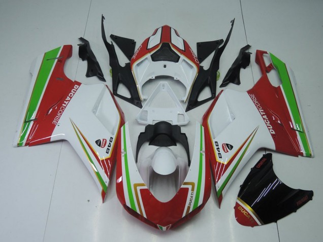 Ducati 848 1098 1198 07-14 Motorrad Verkleidungen - Rot Weiß Und Grün Ducati 848 1098 1198 07-14 Motorrad Verkleidungen - Rot Weiß Und Grün