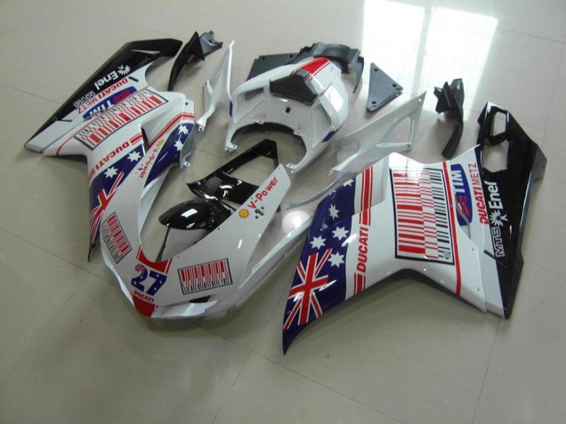 Ducati 848 1098 1198 07-14 Motorrad Verkleidungen - Weiß Blau Rot Ducati 848 1098 1198 07-14 Motorrad Verkleidungen - Weiß Blau Rot