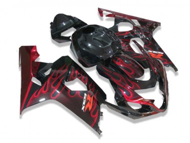 GSXR 600 / 750 K4 04-05 Motorrad Verkleidungen - Schwarz rote Flammen