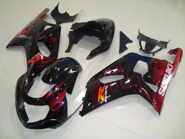 GSXR 750 K1 K2 K3 01-03 Motorrad Verkleidungen - Schwarz rote Flamme GSXR 750 K1 K2 K3 01-03 Motorrad Verkleidungen - Schwarz rote Flamme