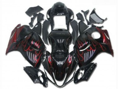 Suzuki GSXR 1300 Hayabusa Motorrad Verkleidung 2008-2020 - Glanzendes Schwarz Rot Flamme