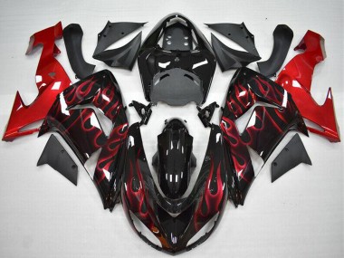 Kawasaki ZX10R Motorrad Verkleidung 2006-2007 - Glanzendes Schwarz Rot Flamme