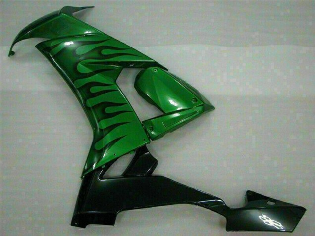 Kawasaki ZX10R Motorrad Verkleidung 2008-2010 - Glanzendes Schwarz Grun Flamme