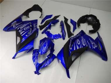 Kawasaki Ninja 300 EX300R Motorrad Verkleidung 2013-2024 - Blau Schwarz Weiss Flamme