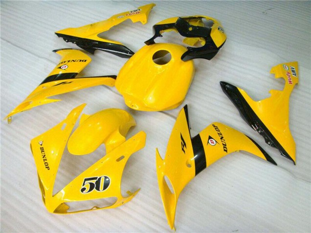Yamaha YZF R1 Motorrad Verkleidung 2004-2006 - Gelb Glanzendes Schwarz Dunlop 50