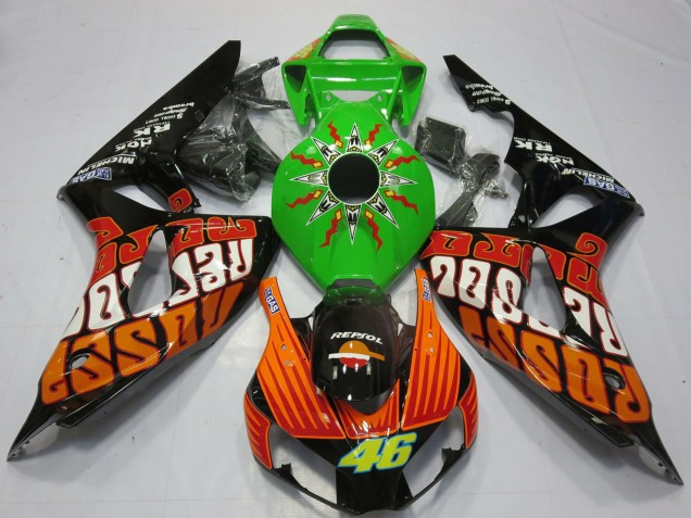 Honda CBR1000RR Motorrad Verkleidung 2006-2007 - Grun Orange Glanzendes Schwarz Rossi 46
