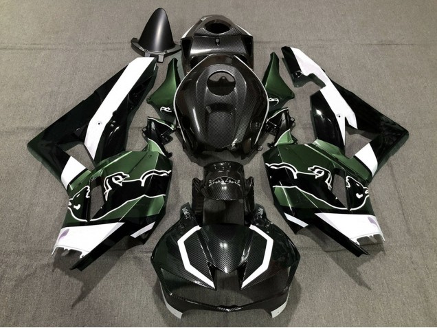 Honda CBR600RR Motorrad Verkleidung 2013-2023 - Schwarzer Carbonfaser Stil Weiss grun Bull