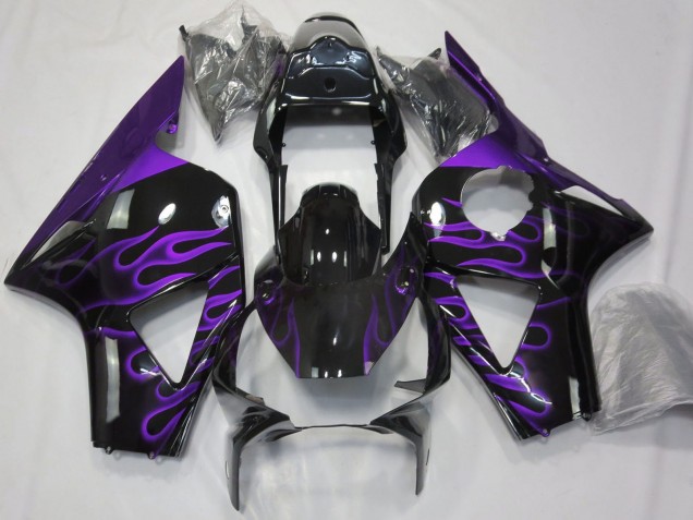 Honda CBR954RR Motorrad Verkleidung 2002-2003 - Glanzendes Schwarz Lila Flamme