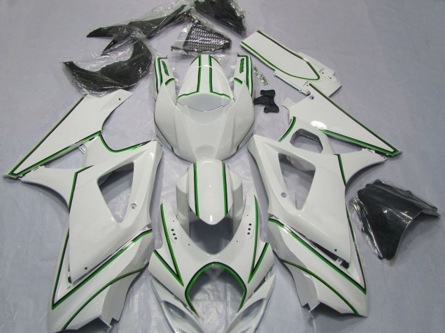 Suzuki GSXR 1000 Motorrad Verkleidung 2007-2008 - Glanzendes Weiss Grun PinStreifen