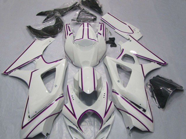 Suzuki GSXR 1000 Motorrad Verkleidung 2007-2008 - Glanzendes Weiss Rosa PinStreifen