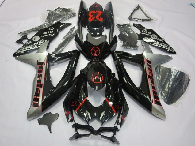 Suzuki GSXR 600 / GSXR 750 Motorrad Verkleidung 2008-2010 - Glanzendes Schwarz Silber Rot Jordan 23