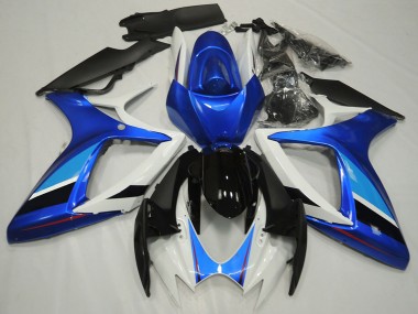 Suzuki GSXR 600 / GSXR 750 Motorrad Verkleidung 2006-2007 - Weiss Blau Glanzendes Schwarz Streifen