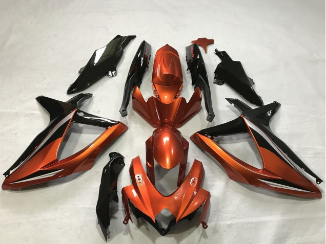 Suzuki GSXR 600 / GSXR 750 Motorrad Verkleidung 2008-2010 - Burnt Orange Glanzendes Schwarz