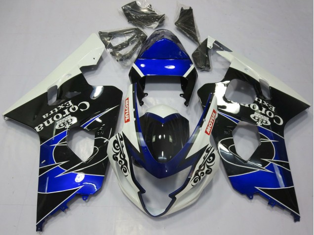 Suzuki GSXR 600 / GSXR 750 Motorrad Verkleidung 2004-2005 - Weiss Blau Schwarz Corona Motul