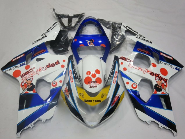 Suzuki GSXR 600 / GSXR 750 Motorrad Verkleidung 2004-2005 - Weiss Blau Rot Gelb Schwarz Dunkel Dog