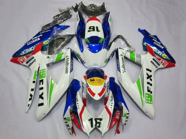 Suzuki GSXR 600 / GSXR 750 Motorrad Verkleidung 2008-2010 - Weiss Blau Grun Gelb Rot Fixi 16