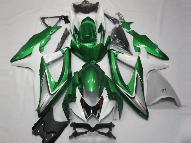 Suzuki GSXR 600 / GSXR 750 Motorrad Verkleidung 2008-2010 - Weiss Grun Silber Glanzendes Schwarz