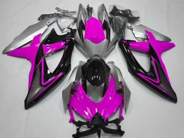 Suzuki GSXR 600 / GSXR 750 Motorrad Verkleidung 2008-2010 - Silber Rosa Glanzendes Schwarz