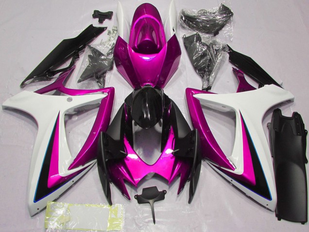 Suzuki GSXR 600 / GSXR 750 Motorrad Verkleidung 2006-2007 - Weiss Rosa Glanzendes Schwarz