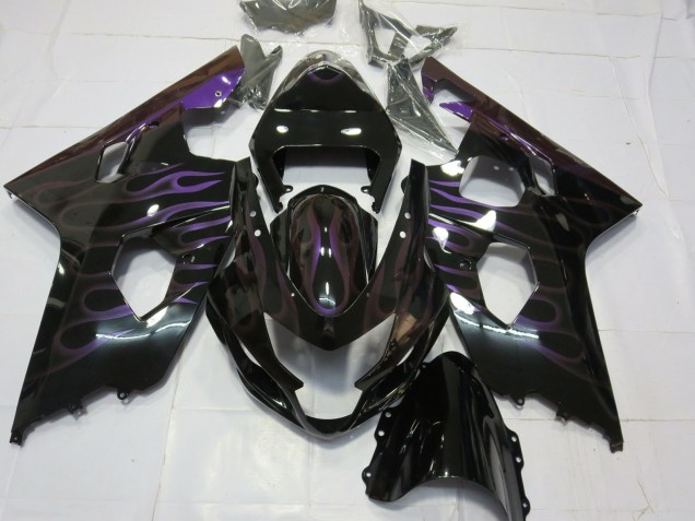 Suzuki GSXR 600 / GSXR 750 Motorrad Verkleidung 2004-2005 - Glanzendes Schwarz Lila Flamme