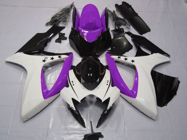 Suzuki GSXR 600 / GSXR 750 Motorrad Verkleidung 2006-2007 - Lila Weiss Glanzendes Schwarz Stern