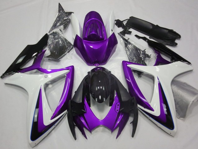 Suzuki GSXR 600 / GSXR 750 Motorrad Verkleidung 2006-2007 - Lila Weiss Glanzendes Schwarz