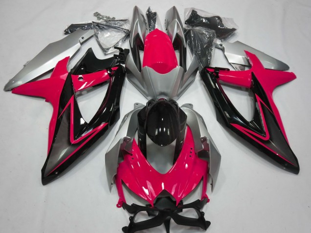 Suzuki GSXR 600 / GSXR 750 Motorrad Verkleidung 2008-2010 - Silber Rot Glanzendes Schwarz