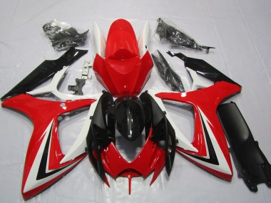 Suzuki GSXR 600 / GSXR 750 Motorrad Verkleidung 2006-2007 - Weiss Rot Glanzendes Schwarz Streifen