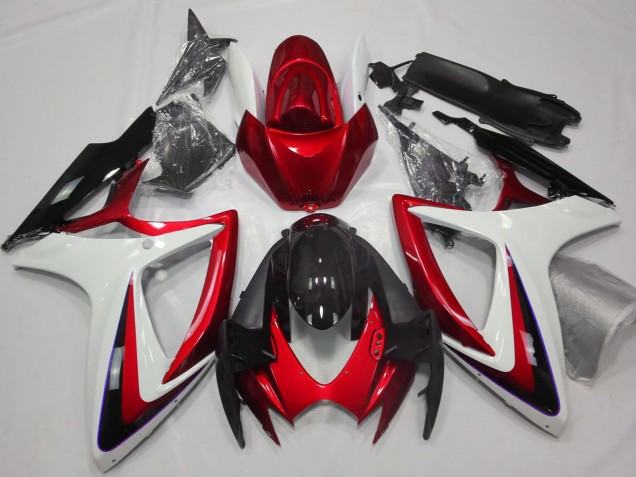 Suzuki GSXR 600 / GSXR 750 Motorrad Verkleidung 2006-2007 - Weiss Rot Glanzendes Schwarz