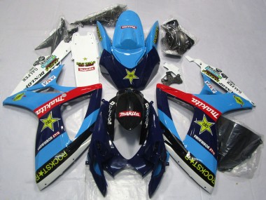 Suzuki GSXR 600 / GSXR 750 Motorrad Verkleidung 2006-2007 - Blau Weiss Rot Glanzendes Schwarz RockStar