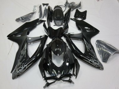 Suzuki GSXR 600 / GSXR 750 Motorrad Verkleidung 2008-2010 - Glanzendes Schwarz Silber