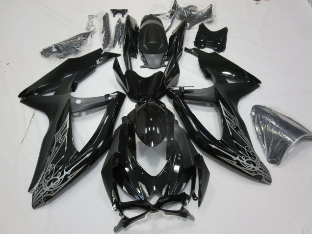 Suzuki GSXR 600 / GSXR 750 Motorrad Verkleidung 2008-2010 - Glanzendes Schwarz Silber