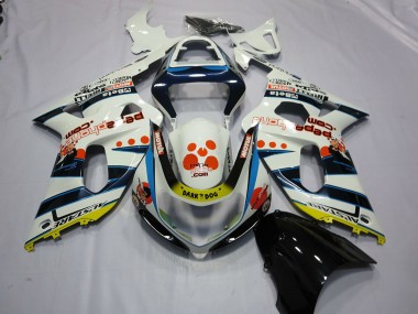 Suzuki GSXR 600 / GSXR 750 Motorrad Verkleidung 2001-2003 - Weiss Blau Rot Gelb Spots