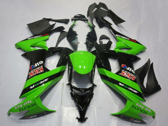 Kawasaki ZX10R Motorrad Verkleidung 2008-2010 - Grun Schwarz Rot Kick Elf Henleys Vent-Axia