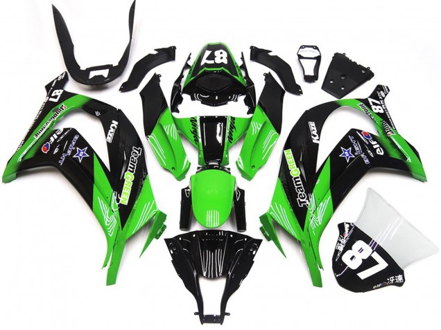 Kawasaki ZX10R Motorrad Verkleidung 2016-2020 - Grun Glanzendes Schwarz Team Grun Stern 87