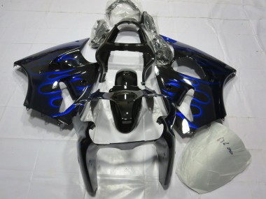 Kawasaki ZX6R Motorrad Verkleidung 2000-2002 - Glanzendes Schwarz Blau Flamme
