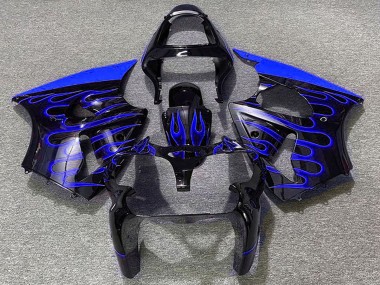 Kawasaki ZX6R Motorrad Verkleidung 2000-2002 - Glanzendes Schwarz Blau Flamme