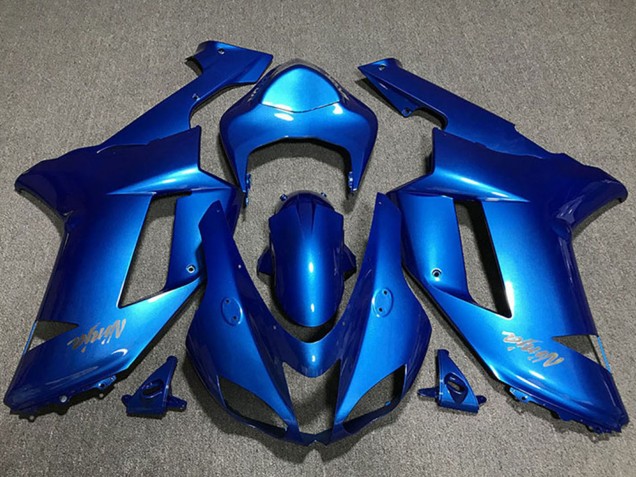 Kawasaki ZX6R Motorrad Verkleidung 2007-2008 - Glanzendes Blau Chrome Logo