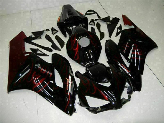 Honda CBR1000RR Motorrad Verkleidung 2004-2005 - Glanzendes Schwarz Rot Flamme