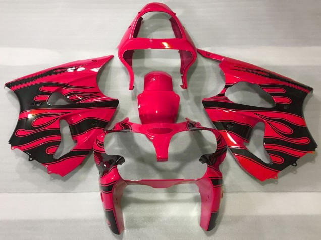 Kawasaki ZX6R Motorrad Verkleidung 2000-2002 - Rot Schwarz Flamme