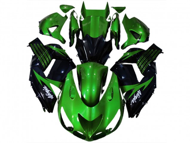 Kawasaki ZX14R Motorrad Verkleidung 2006-2011 - Grun Glanzendes Schwarz Weiss Ninja