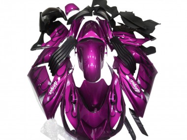 Kawasaki ZX14R Motorrad Verkleidung 2006-2011 - Lila Schwarz Flamme Weiss Ninja