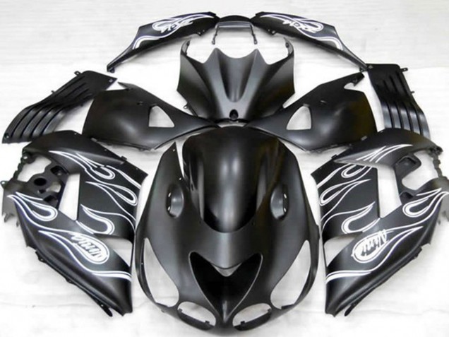 Kawasaki ZX14R Motorrad Verkleidung 2006-2011 - Matt Schwarz Silber Flamme