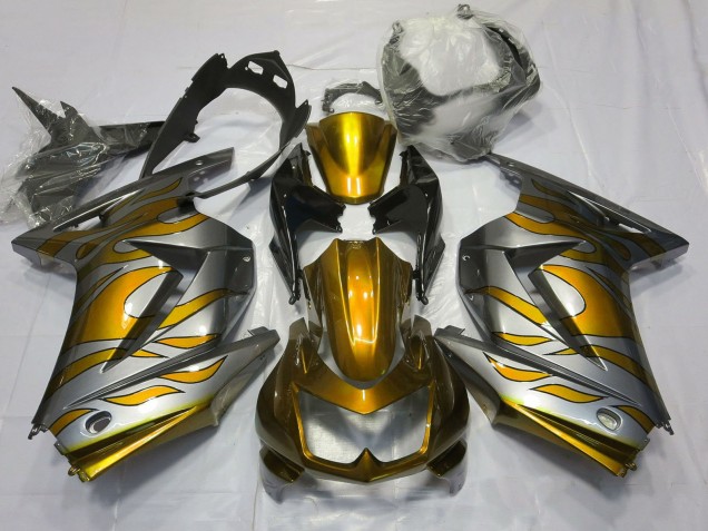 Kawasaki Ninja 250 Motorrad Verkleidung 2008-2012 - Silber Gold Flamme