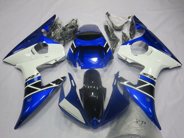 Yamaha R6 Motorrad Verkleidung 2003-2004 - Blau Weiss Glanzendes Schwarz OEM Stil