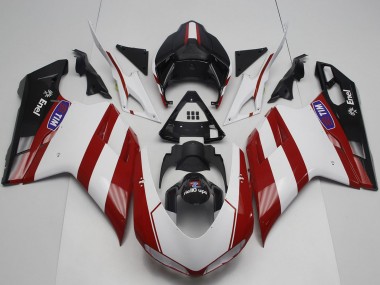 Ducati 848 1098 1198 Motorrad Verkleidung 2007-2014 - Weiss Rot Glanzendes Schwarz