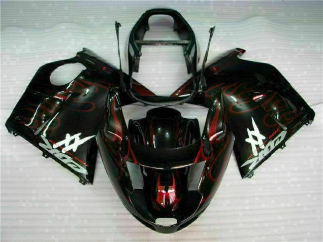 Honda CBR1100XX Blackbird Motorrad Verkleidung 1996-2007 - Glanzendes Schwarz Rot Flamme