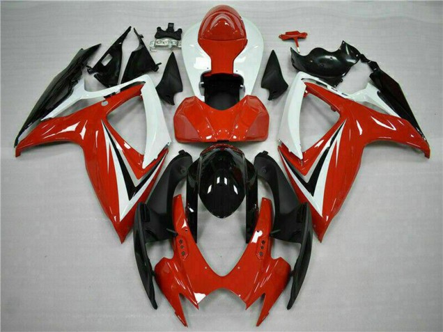 Suzuki GSXR 600/750 Motorrad Verkleidung 2006-2007 - Weiss Rot Glanzendes Schwarz Streifen